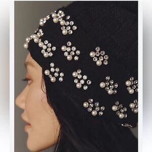 Maeve Black Beanie with Pearl and Crystal Embellishments